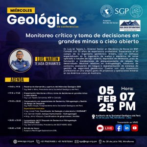 Miércoles Geológico, 05 de febrero de 2025 7:00 PM | “Mejores tecnologías para la búsqueda de aguas subterráneas”.